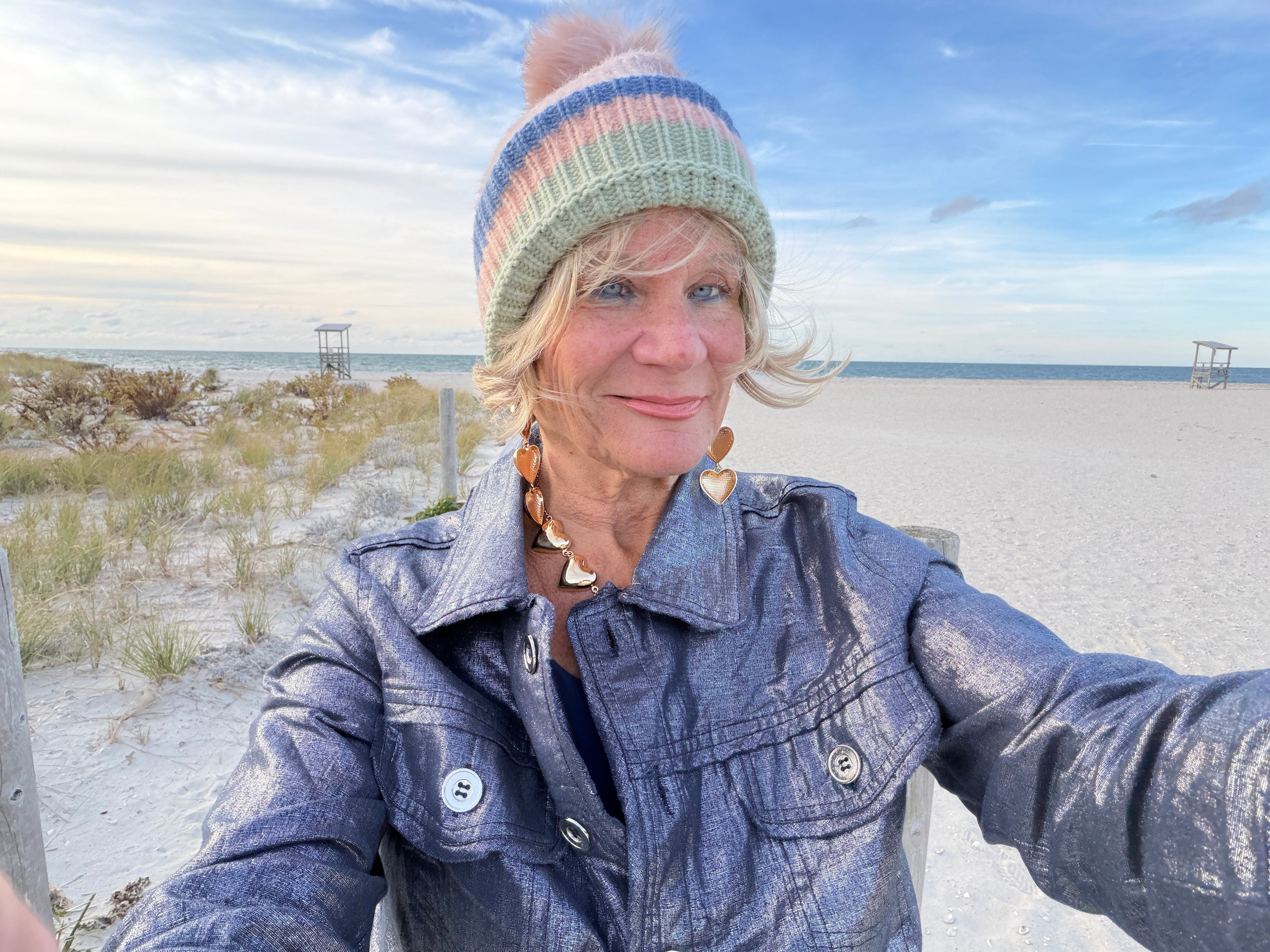 Multi Pastel Stripe Knit Pom Beanie