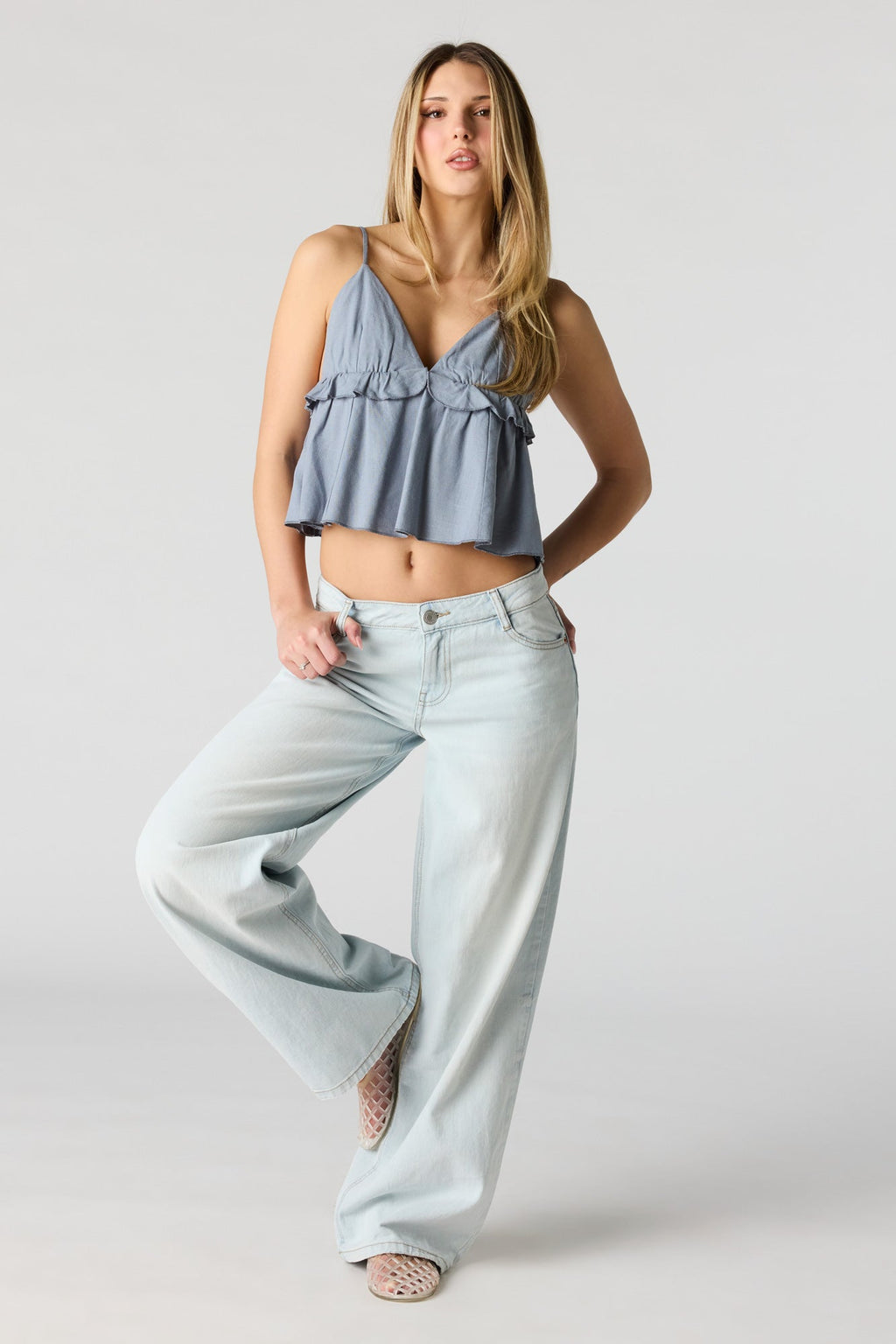 Linen-Blend Babydoll Tank