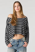 Textured Striped Off Shoulder Long Sleeve Top