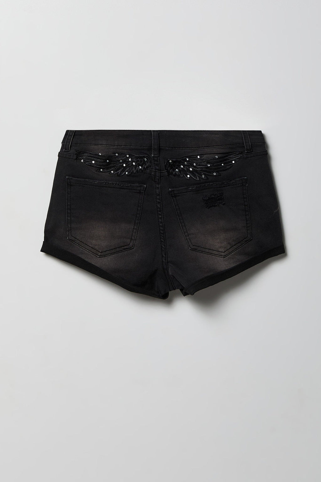 Miami High Rise Rhinestone Ripped Embroidered Denim Short