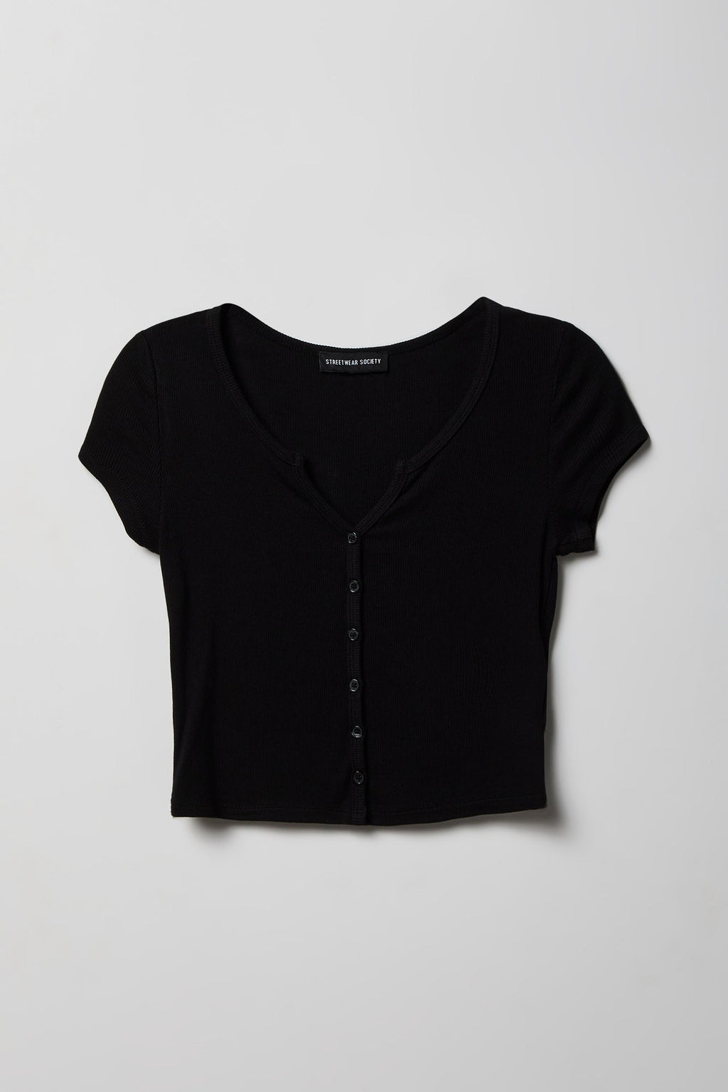 Ribbed Scoop Neck Button-Up Top