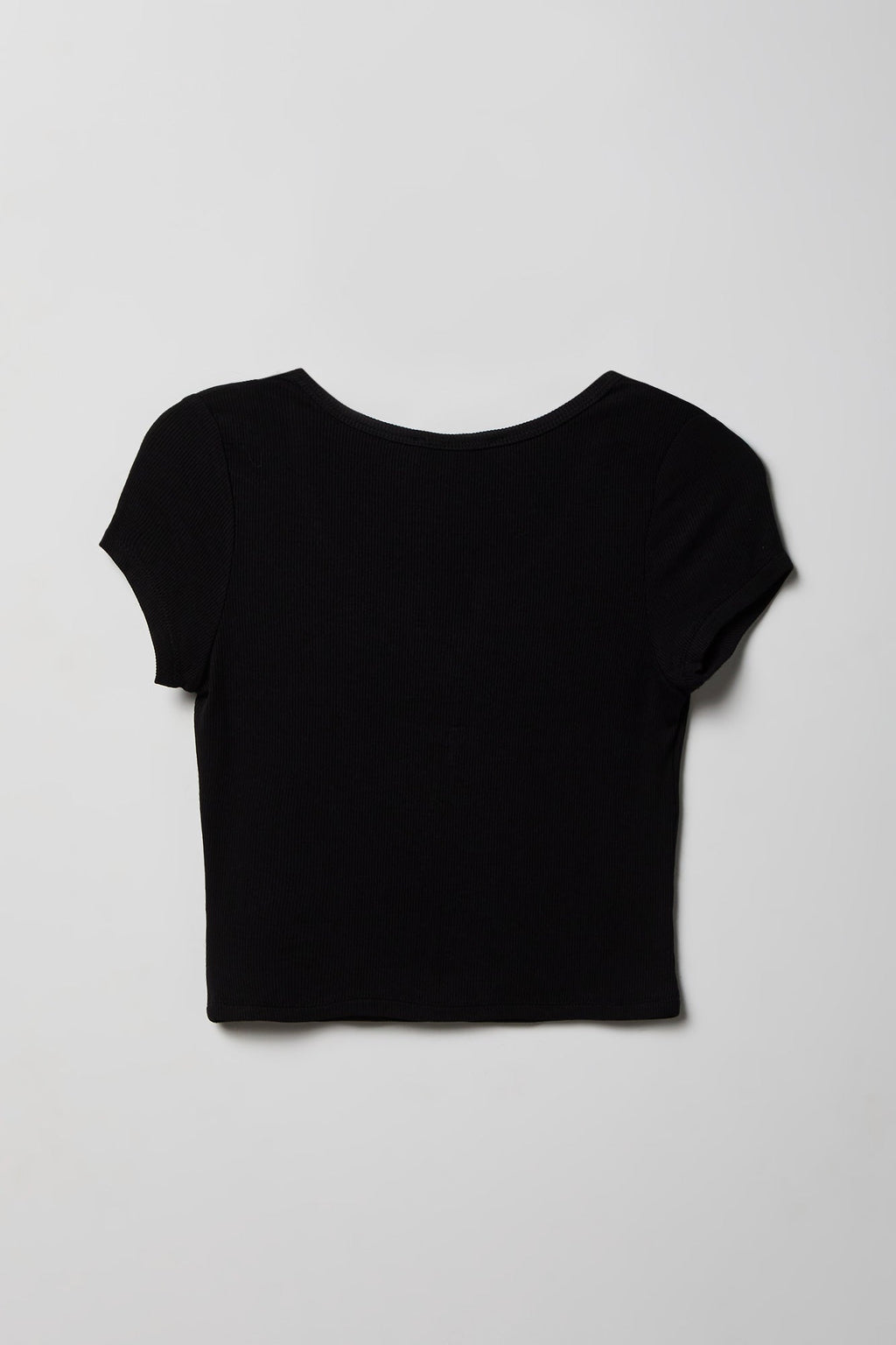 Ribbed Scoop Neck Button-Up Top