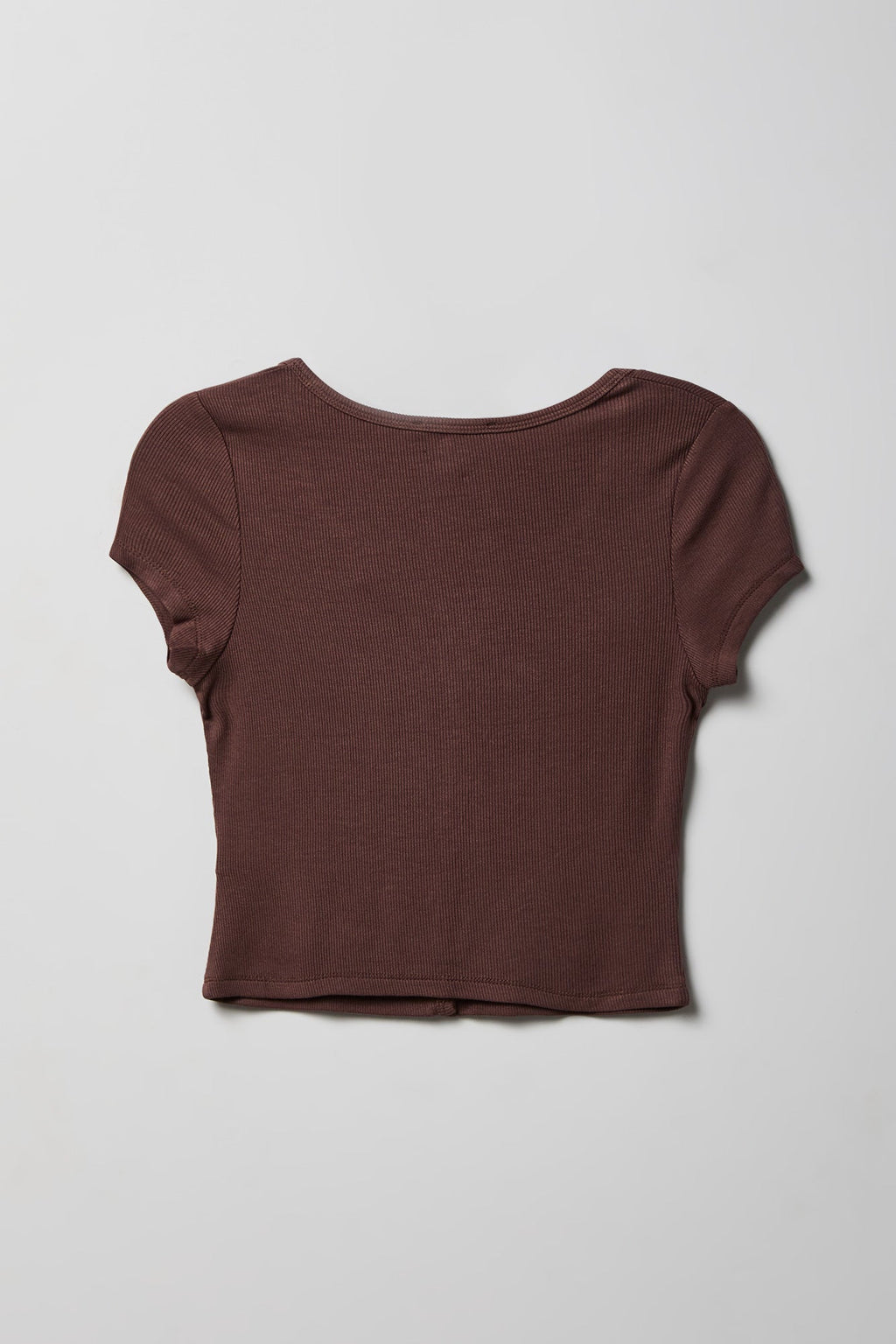 Ribbed Scoop Neck Button-Up Top