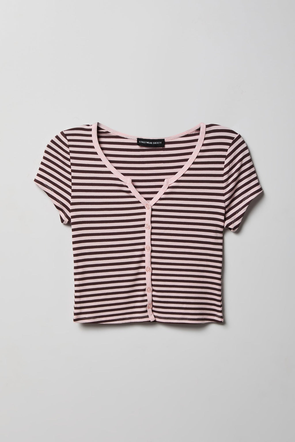 Ribbed Scoop Neck Button-Up Top