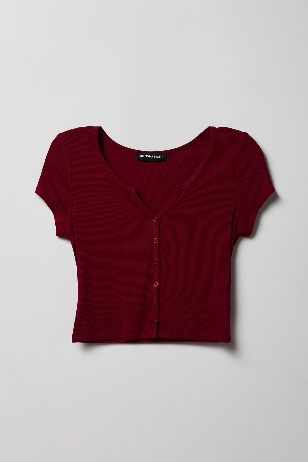 Ribbed Scoop Neck Button-Up Top