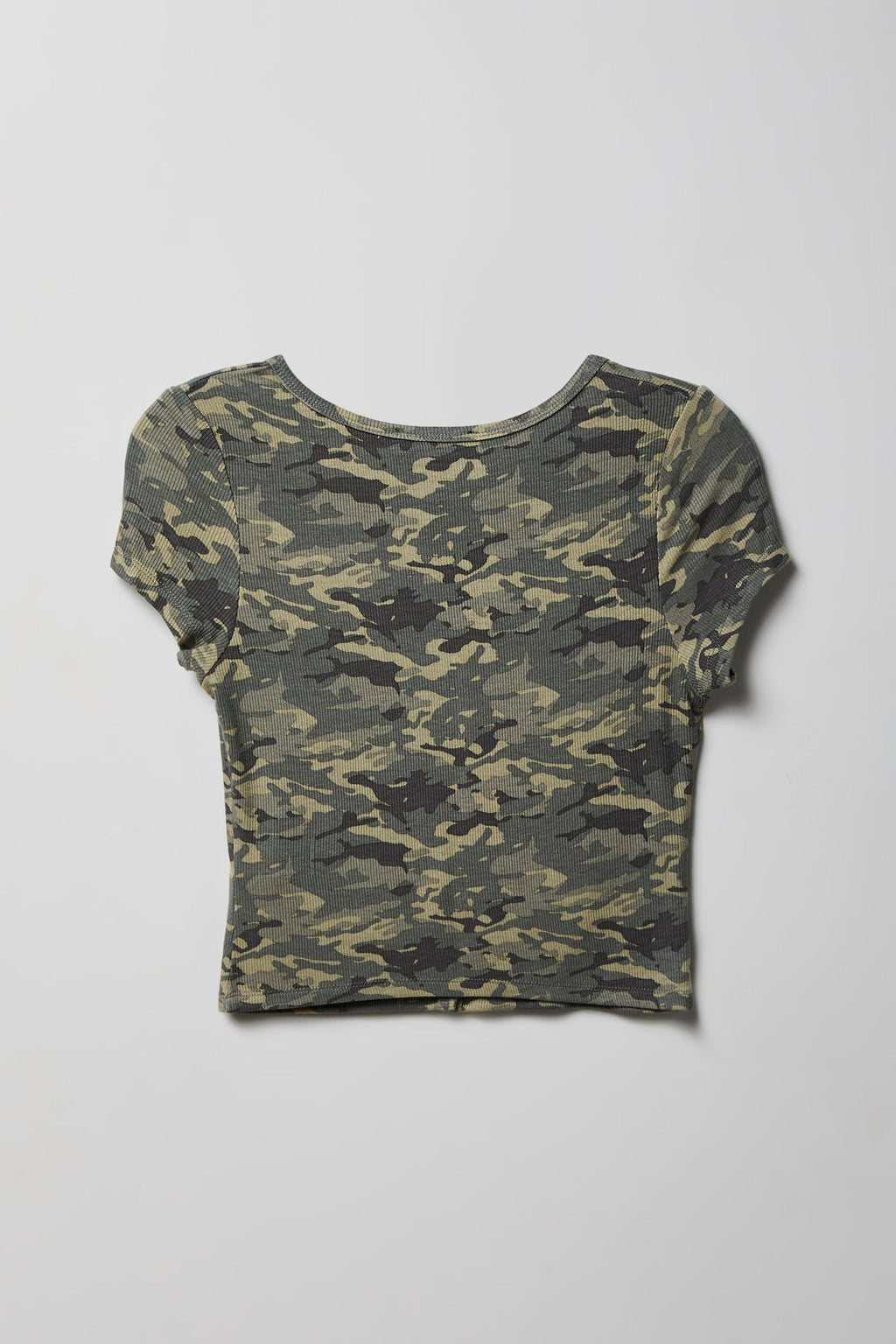 Ribbed Scoop Neck Button-Up Top