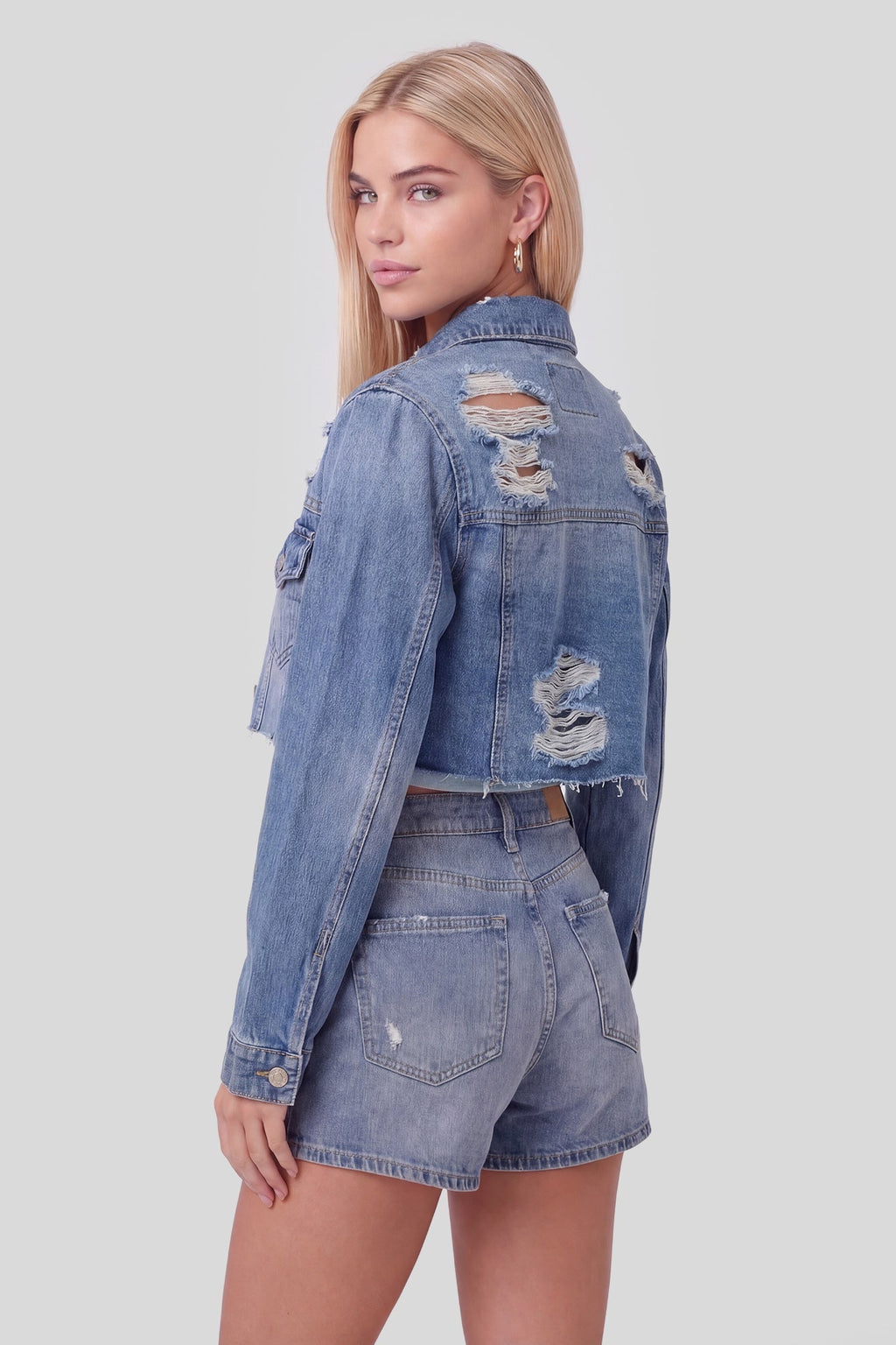 Ripped Cropped Denim Jacket
