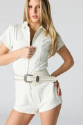 Stretch Denim Zip-Up Romper
