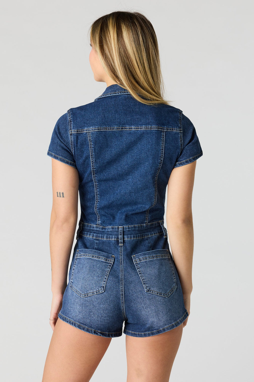 Stretch Denim Zip-Up Romper
