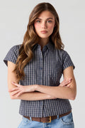 Fitted Short Sleeve Button-Up Top