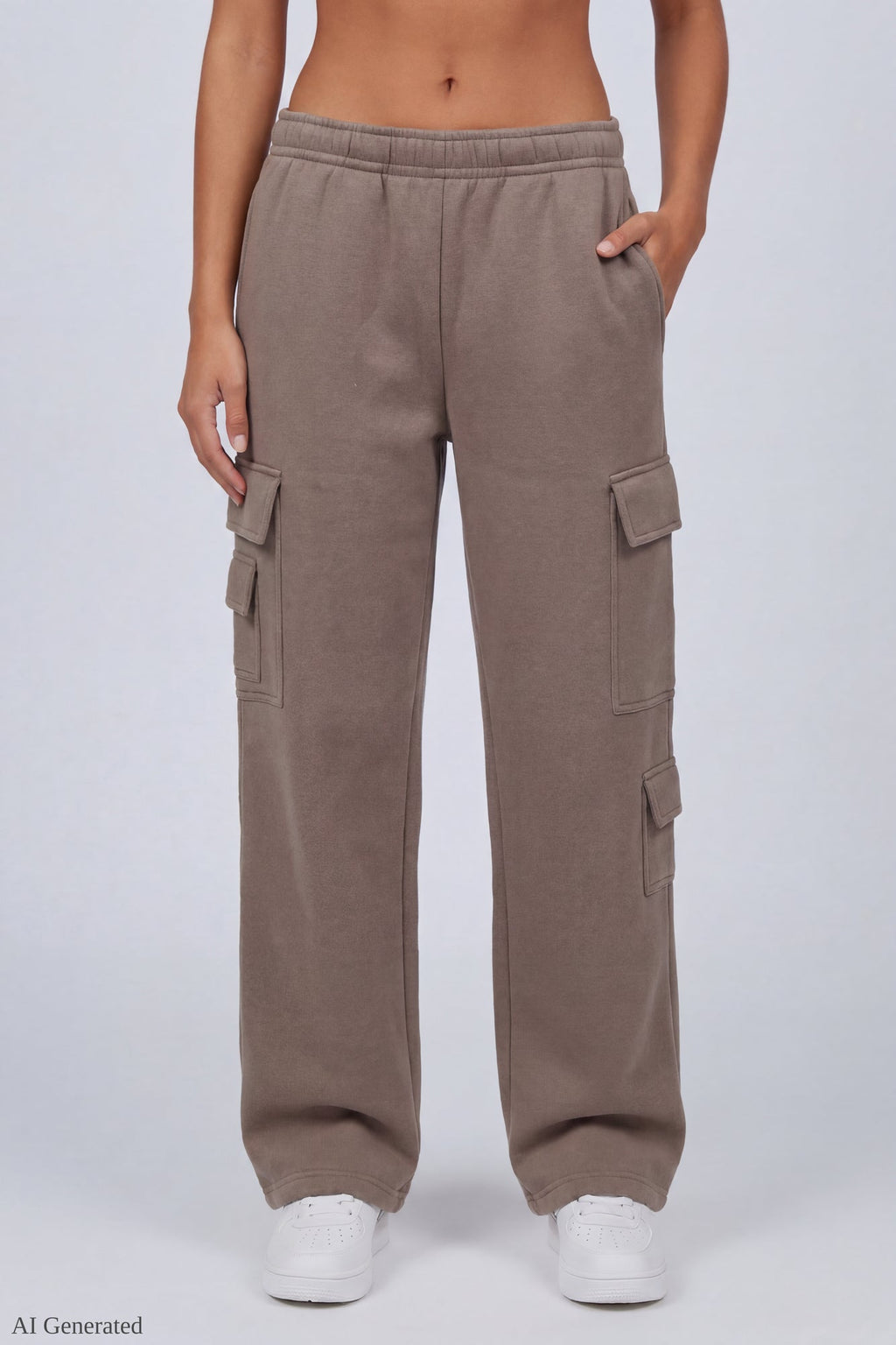 Fleece Low Rise Wide Leg Cargo Sweatpant