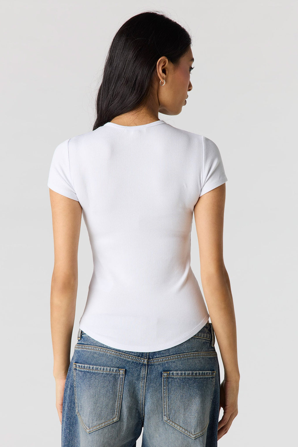 Ribbed Curved Hem T-Shirt
