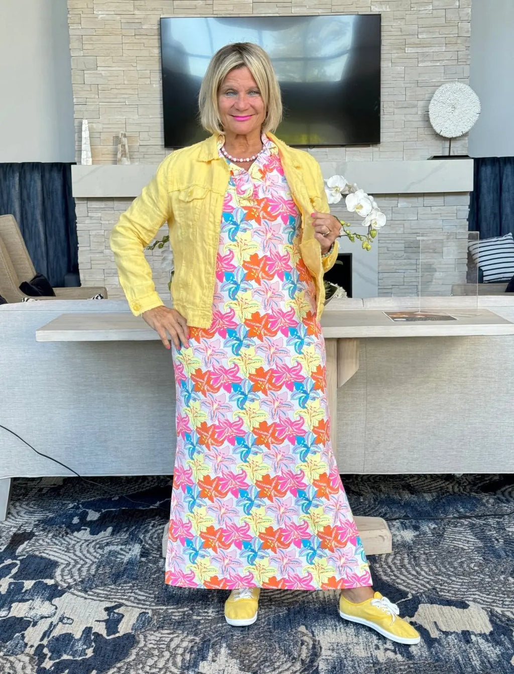 PALM BEACH  GARDEN RUFFLE MAXI DRESS