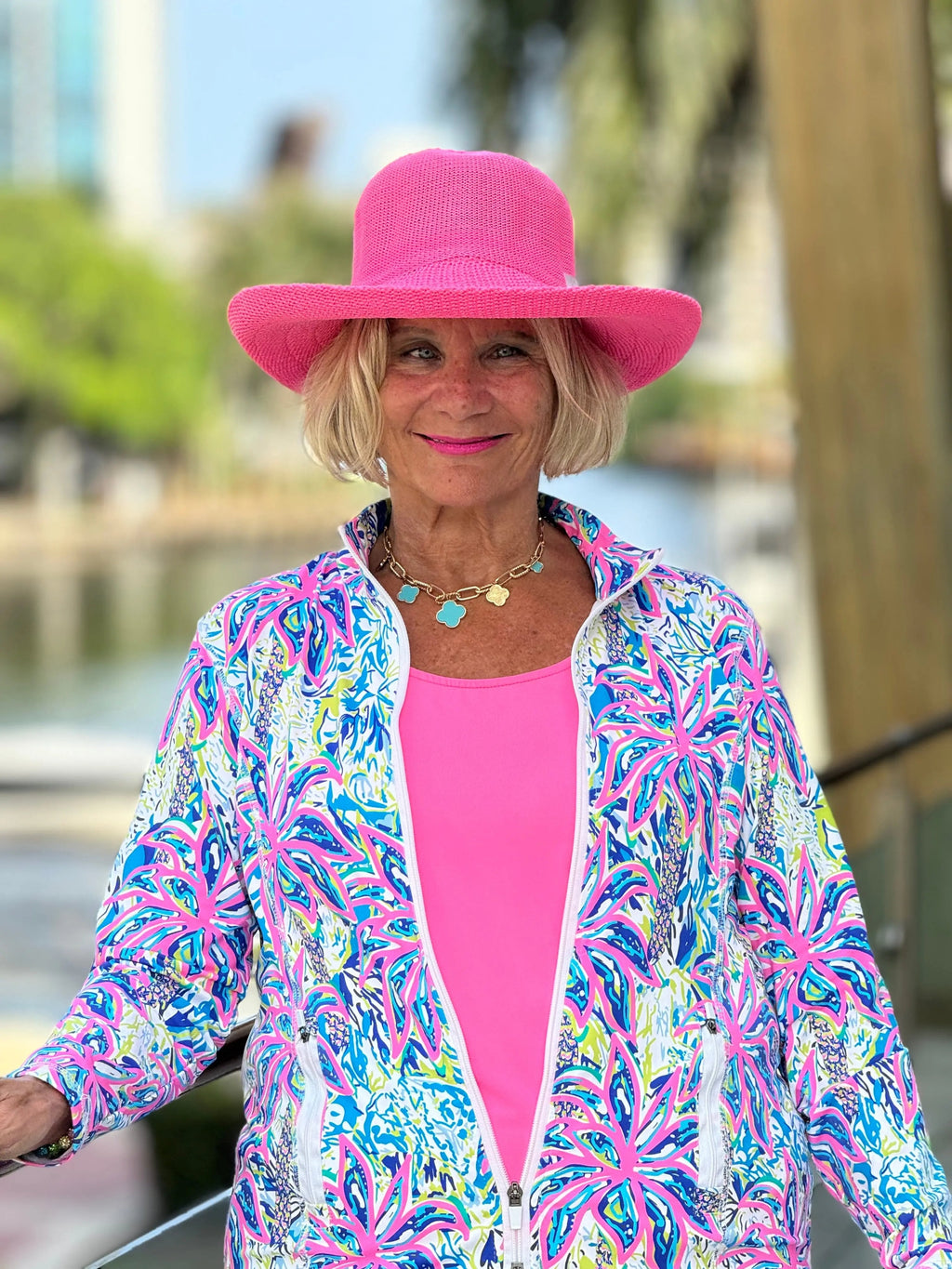 PINK PALM TREE ZIPPER JACKET