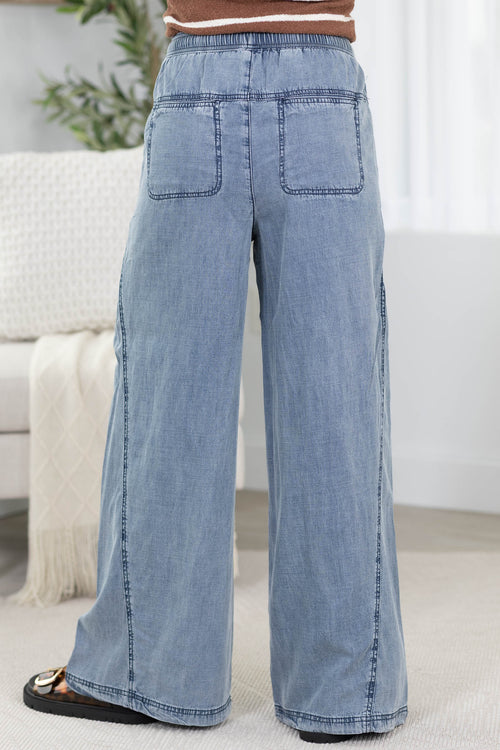 Chambray Drawstring Wide Leg Pants