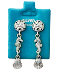 Made In USA Sand Dollar Seahorse Shell Dangle Gold / Silver