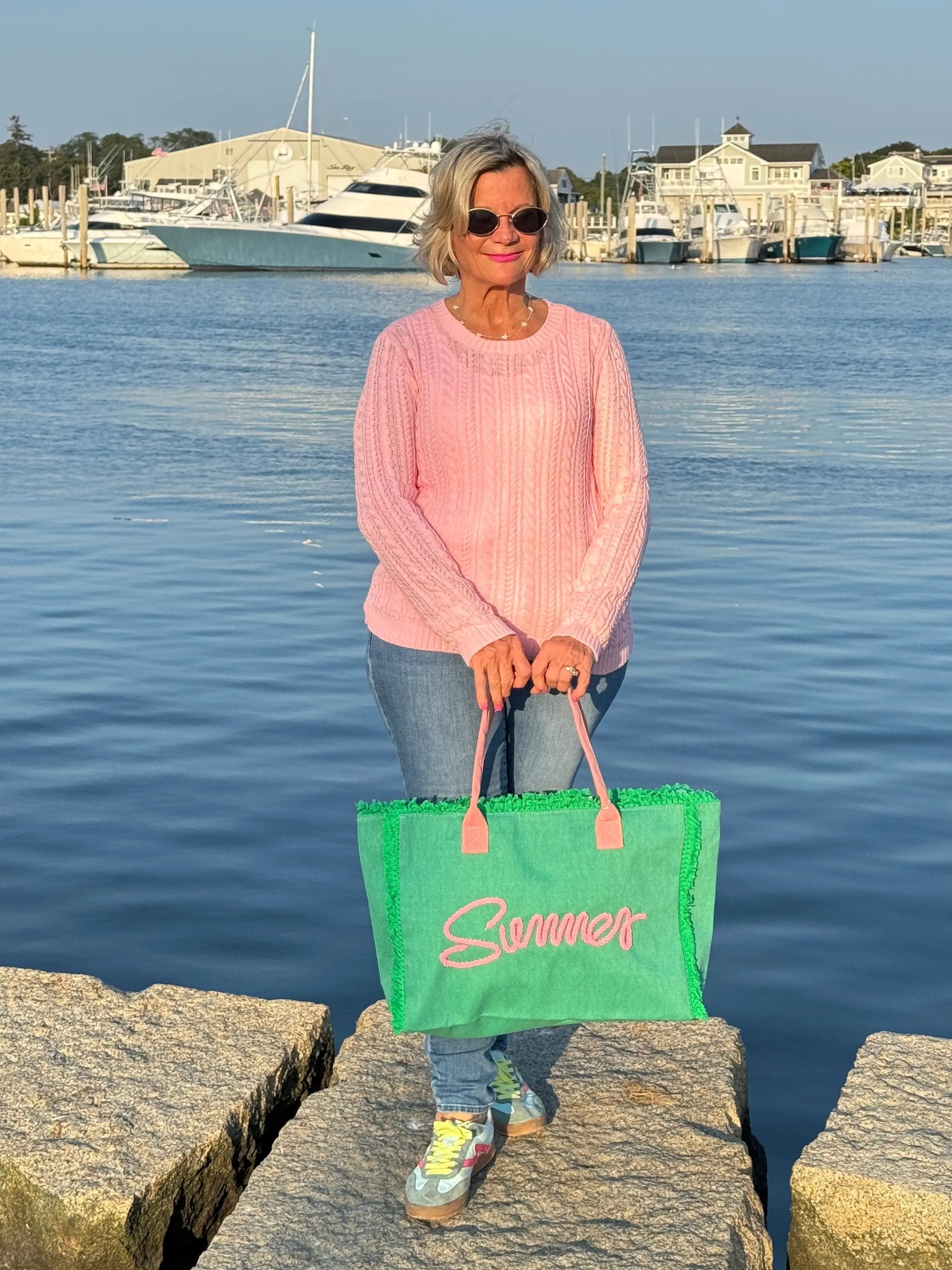 SEWN ROPE SUMMER LETTER FRINGED CANVAS BAG