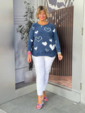 NAVY HEART CHENILLE SWEATER