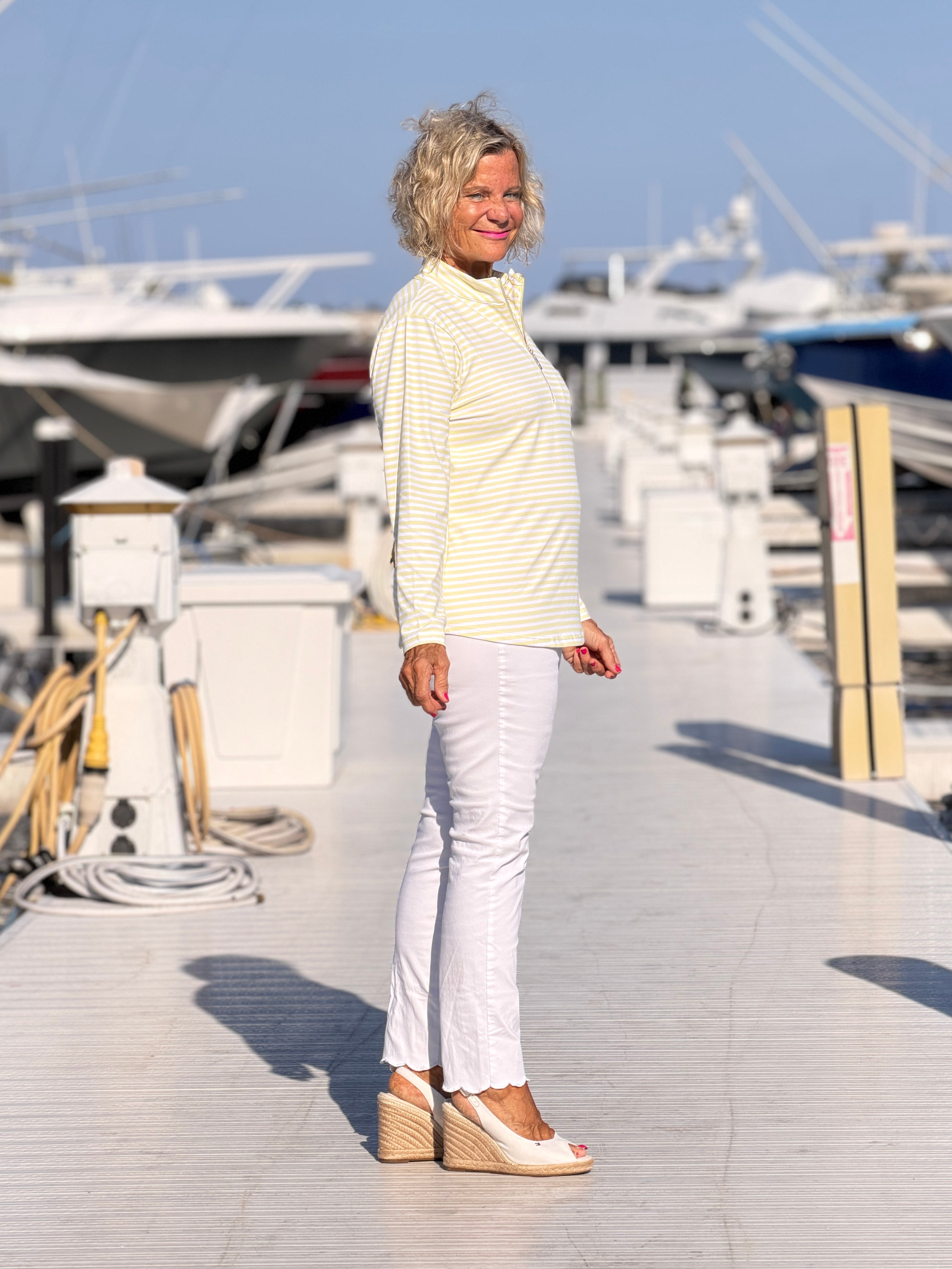 SUNNY DAY STRIPED HALF ZIPPER TOP