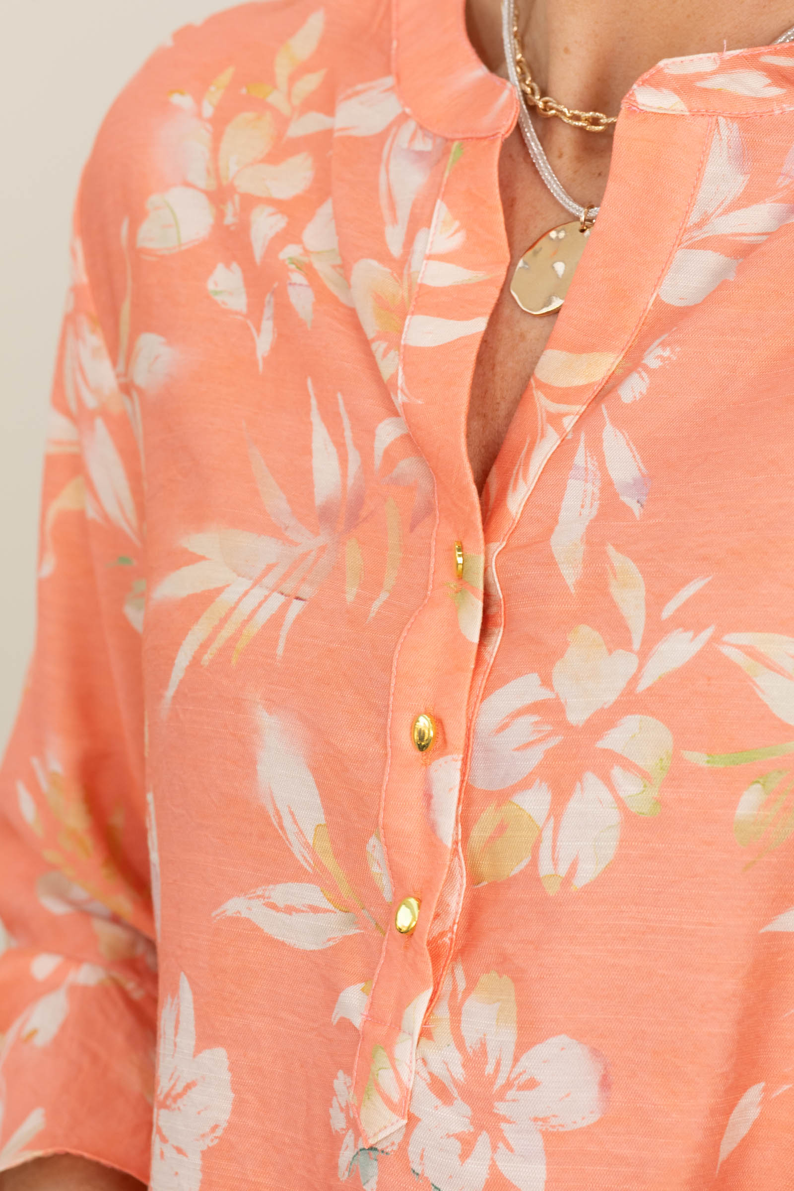 Coral Ruffle Sleeve Floral Woven Top