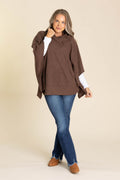 Chocolate Oversized Poncho Hoodie Knit Top