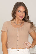 Brushed Waffle Button Front Knit Tops