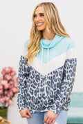 Colorblock Cowl Neck Top with Aqua Bodice