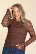 Brown Lace Ruffle Detail Knit Top