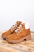 Camel Lace Up Sherpa Trim Boot