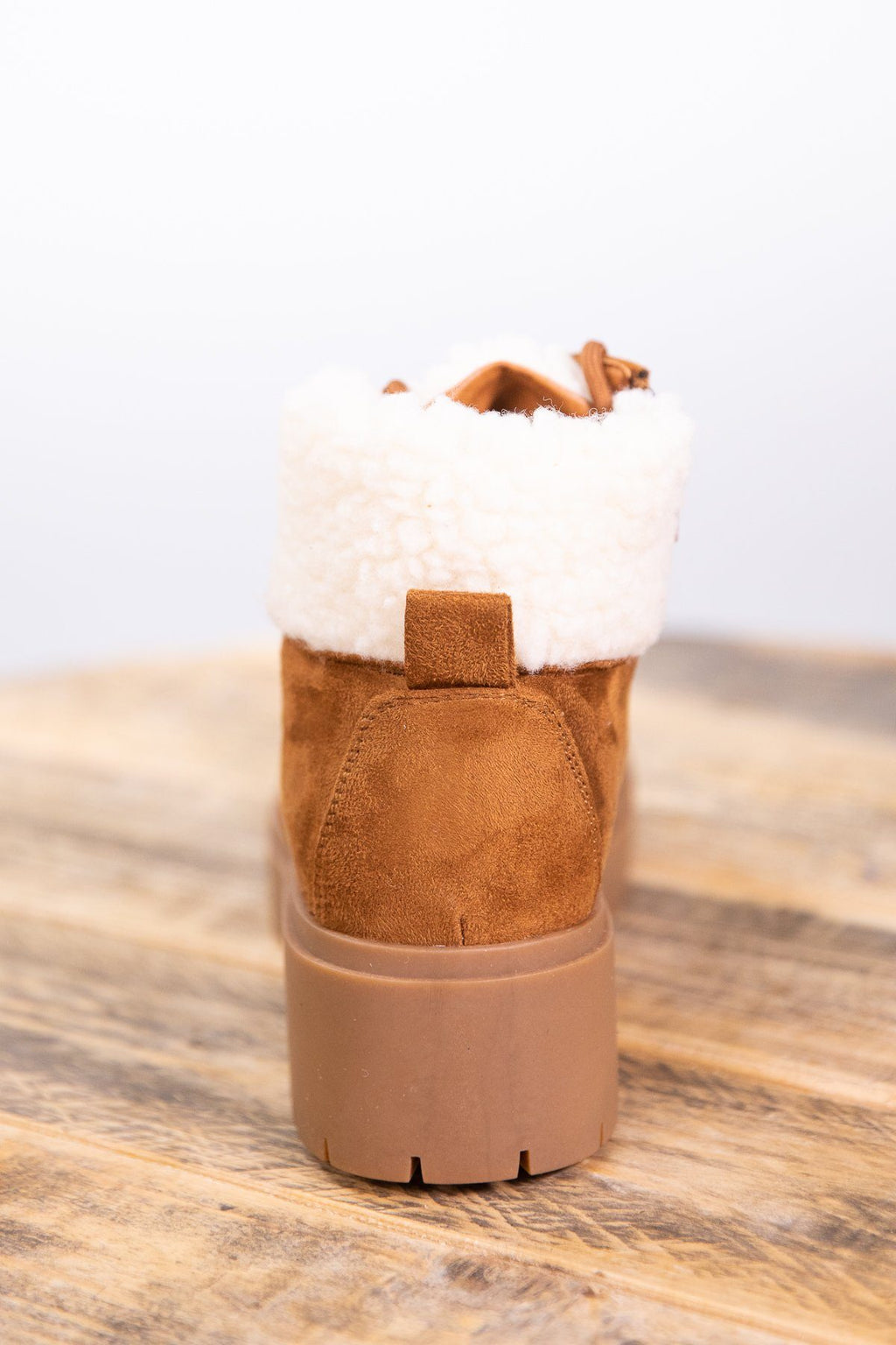 Camel Lace Up Sherpa Trim Boot