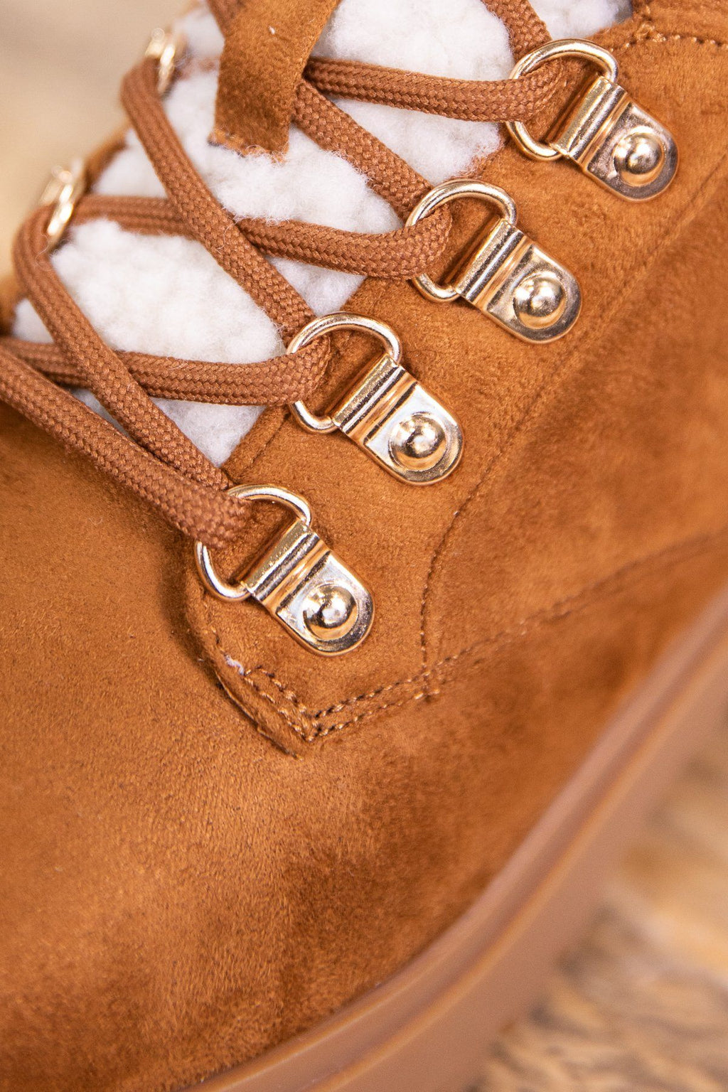 Camel Lace Up Sherpa Trim Boot