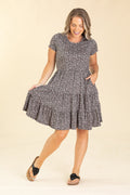 Charcoal Ditsy Floral Three Tiered Dress