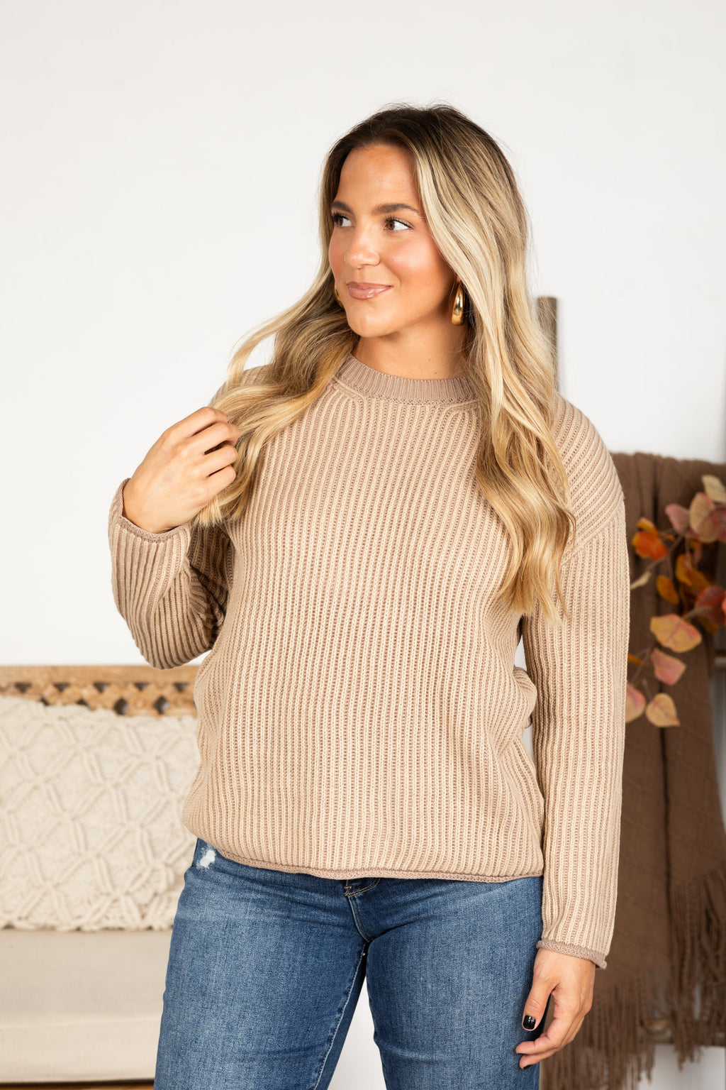 Contrast Cut Striped Sweater