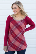 Burgundy/Mocha Plaid Long Sleeve Top