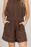 Brown Linen Blended Shorts