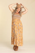 Copper Tie Shoulder Maxi Smocked Dress