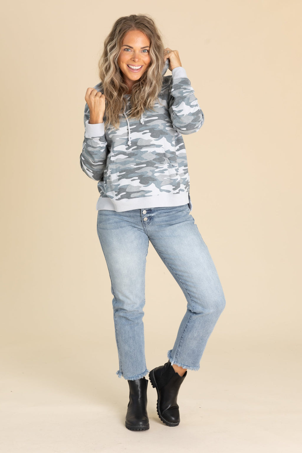 Camo Print Drawstring Hoodie