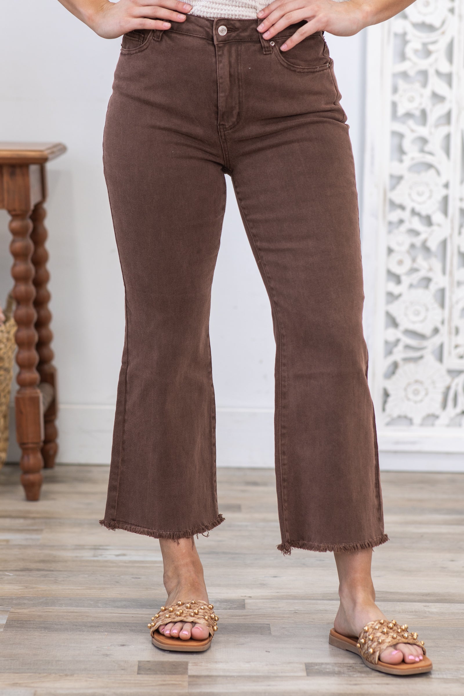 Brown Washed Kick Flare Jeans
