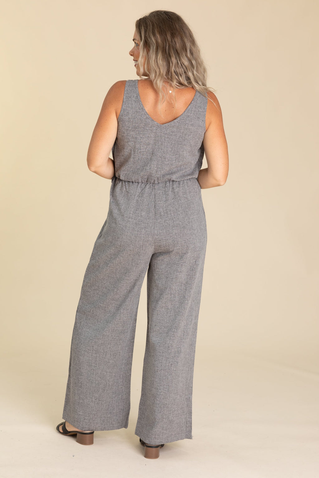Charcoal Jumpsuit With Pockets And Front Twist
