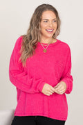 Brushed Ribbed Hacci Round Neck Knit Tops