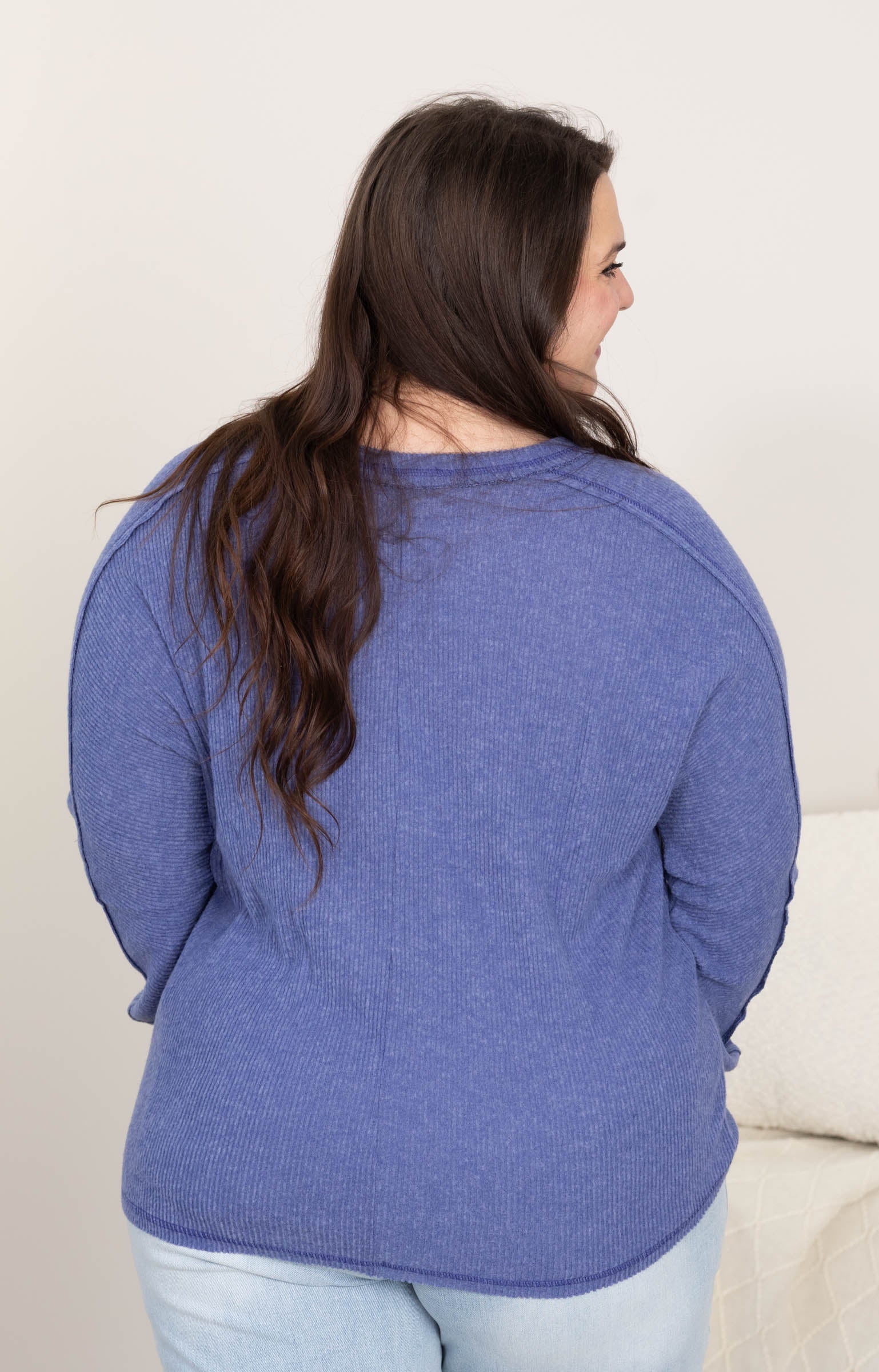 Brushed Ribbed Hacci Round Neck Knit Tops