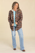 Chocolate And Camel Plaid Hoodie Top