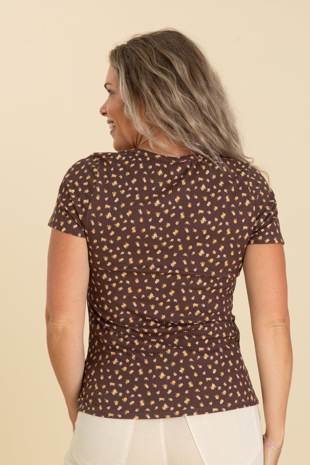Brown With Marigold Florals Knit Tee