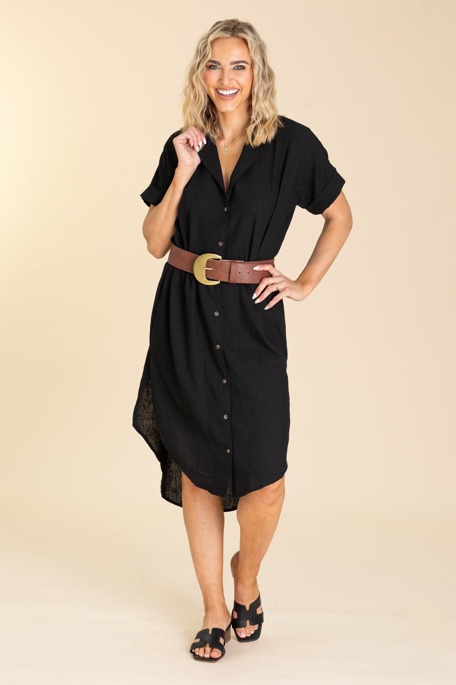 Casual Buttoned Up Short Sleeve Midi Dress