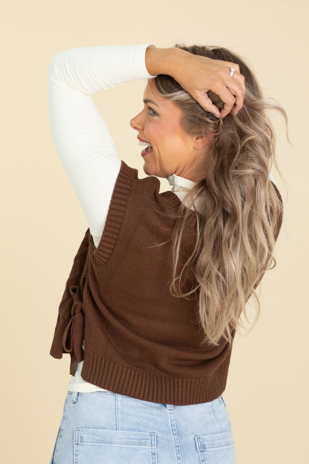 Brown Sweater Side Tie Vest