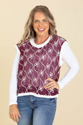 Burgundy Embroidery Knitted Jersey Vest