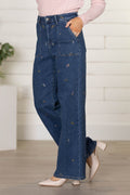 Cello High Rise Embroidered Wide Jeans