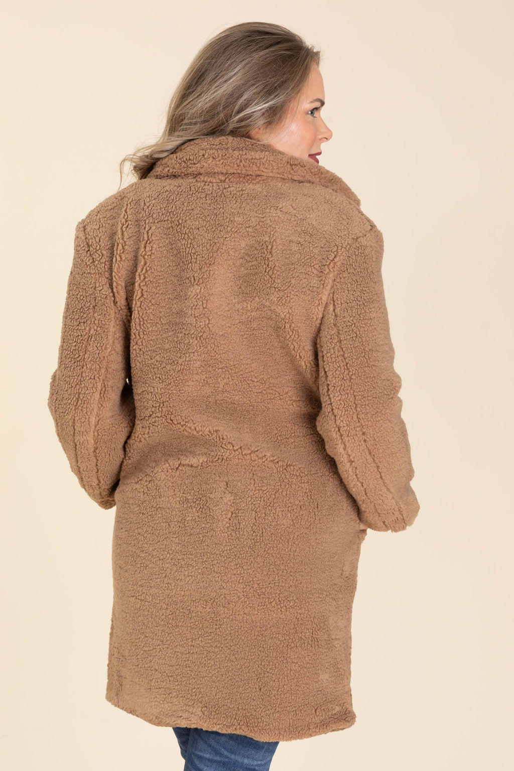 Camel Notched Lapel Teddy Bear Coat