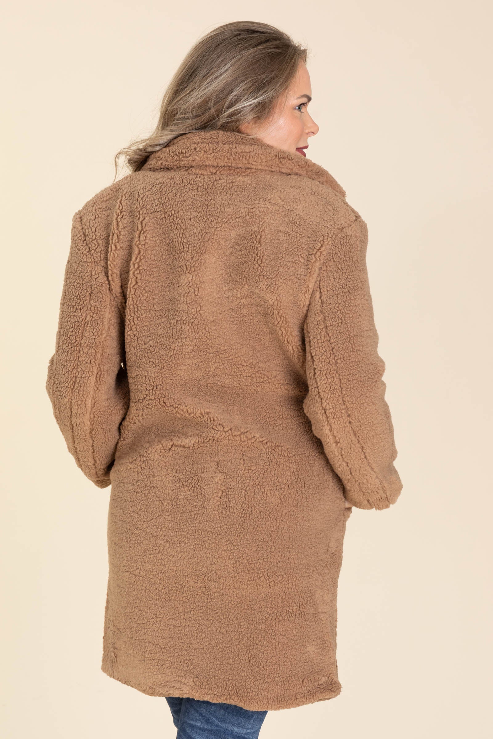 Camel Notched Lapel Teddy Bear Coat