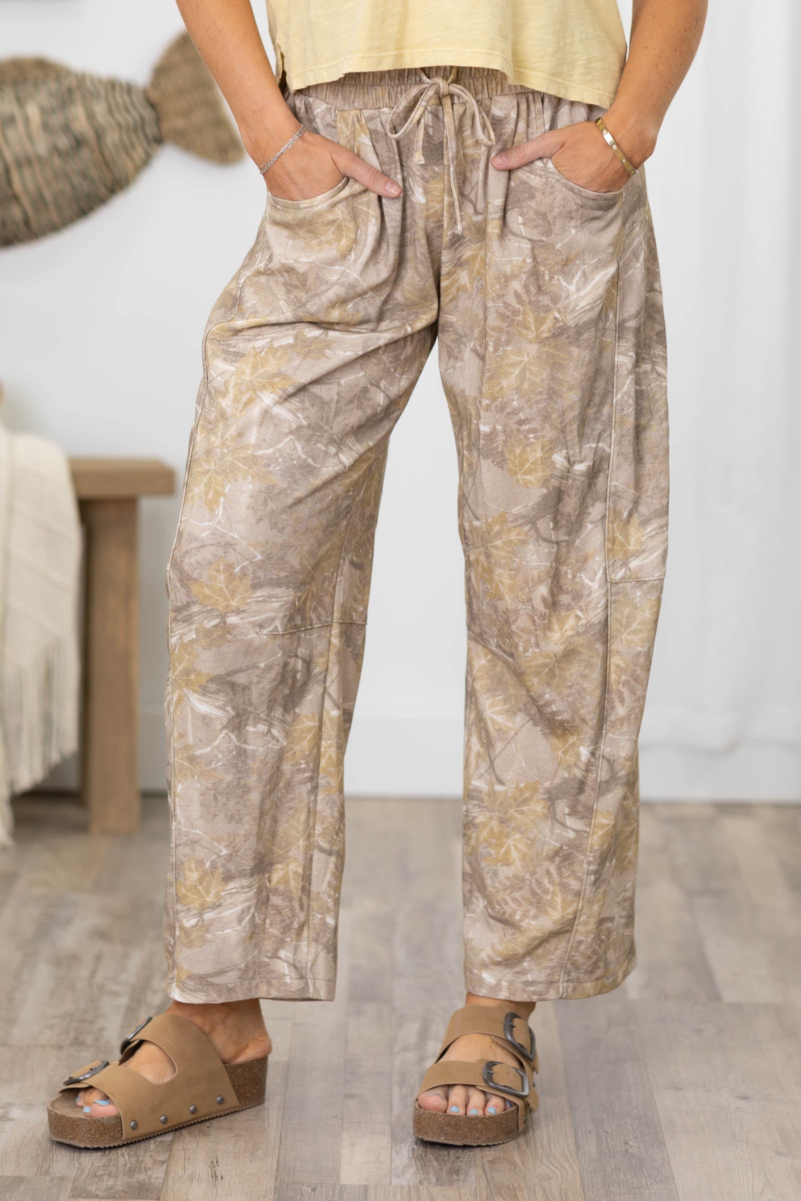Camo Print Casual Knit Barrel Pants